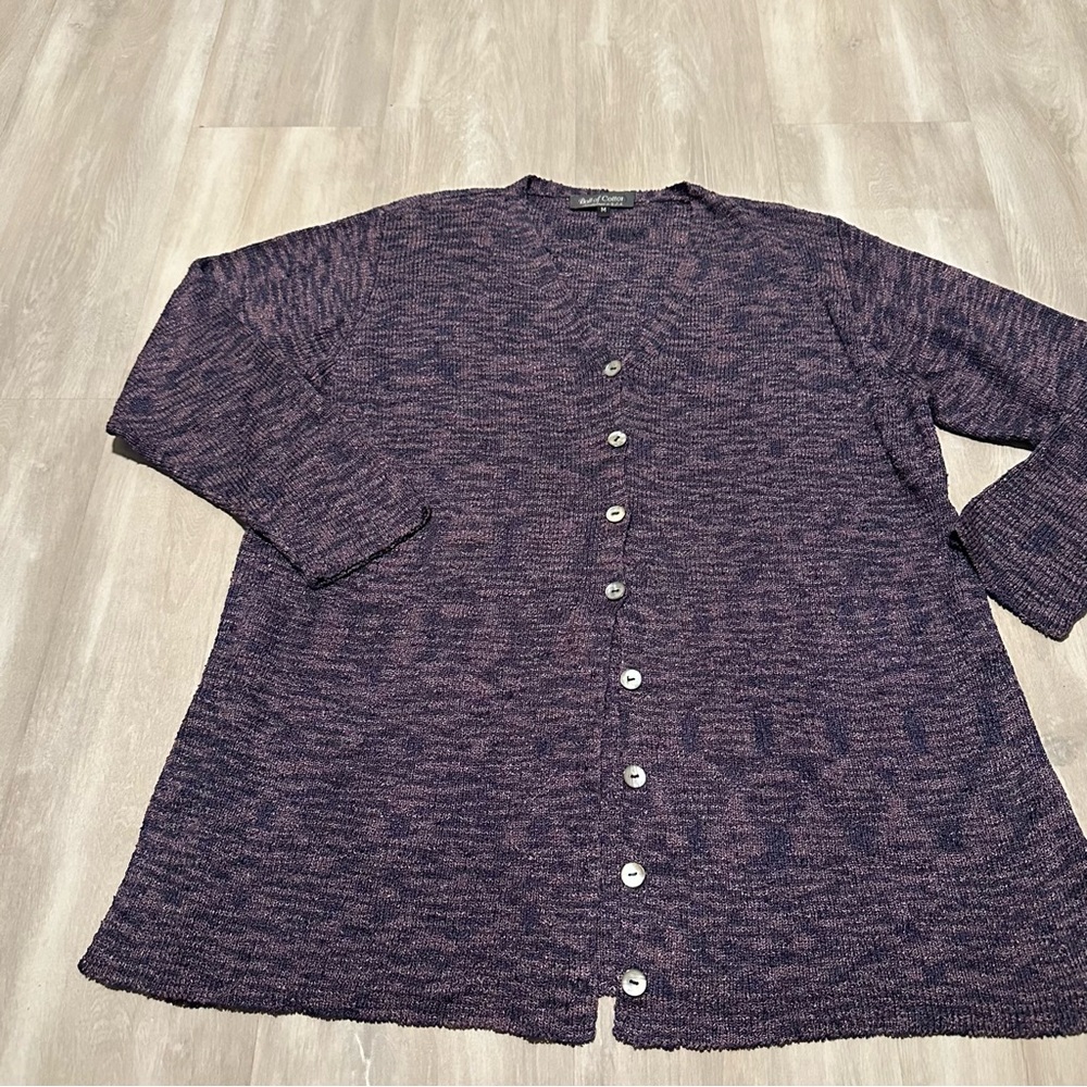Ball Of Cotton Handmade in USA Purple Heavy Knit Cardigan Sweater Sz M